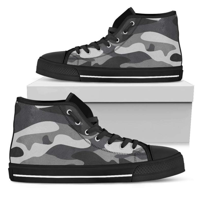 Grey And White Camouflage Print Men's High Top Shoes