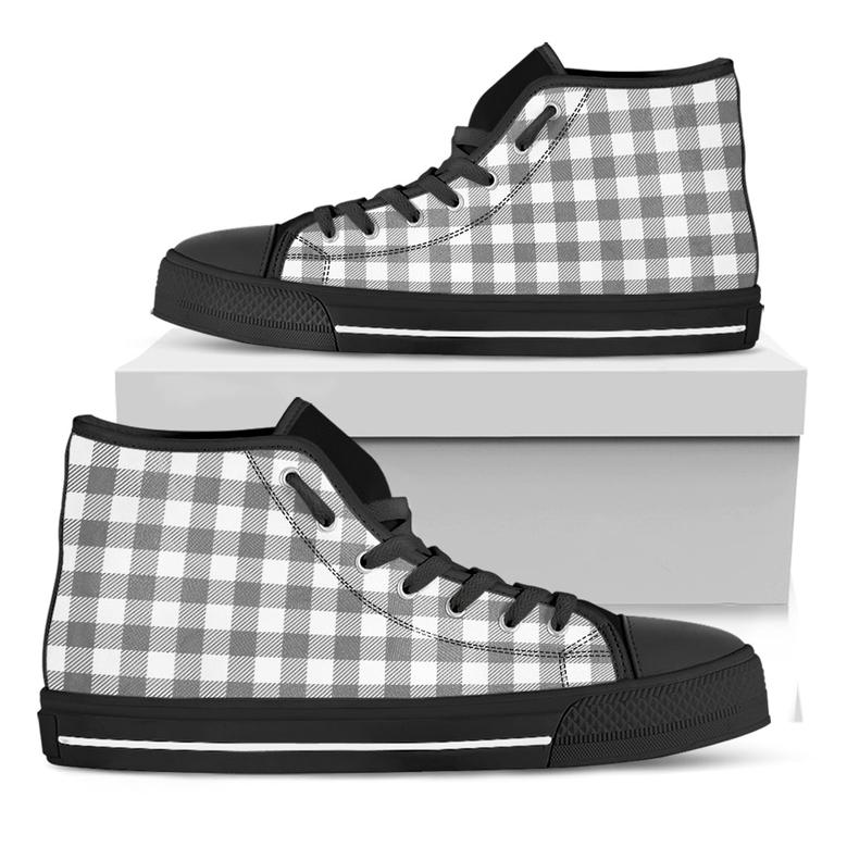 Grey And White Gingham Pattern Print Black High Top Shoes