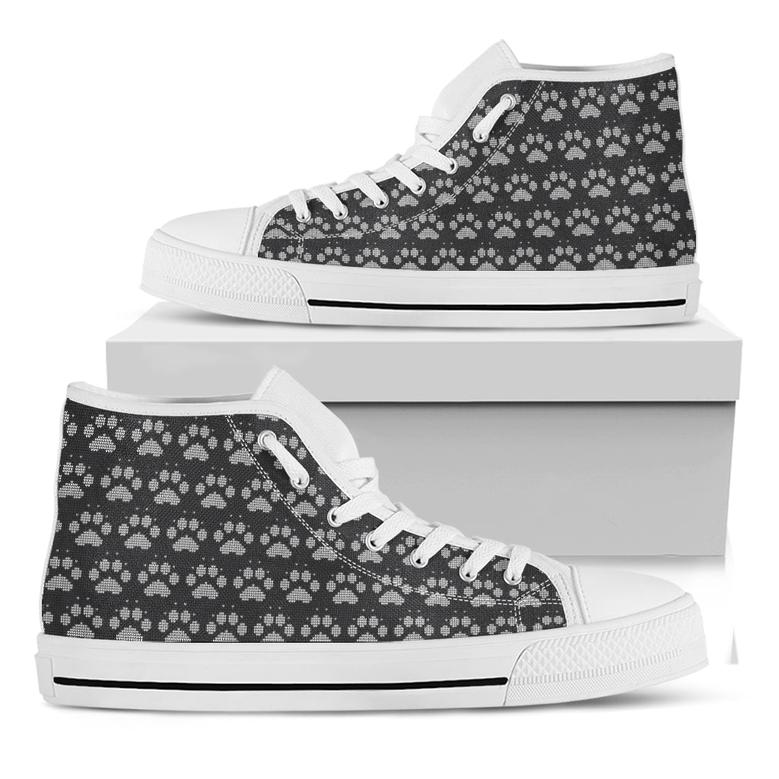 Grey And White Paw Knitted White High Top Shoes