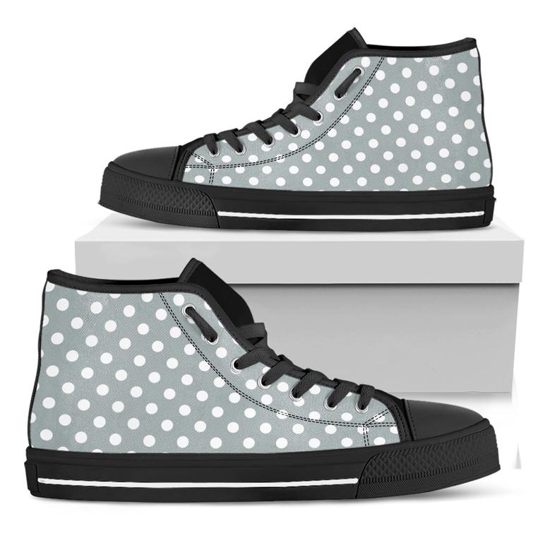 Grey And White Polka Dot Black High Top Shoes