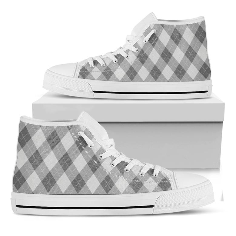 Grey Argyle Pattern Print White High Top Shoes