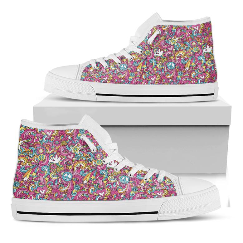 Groovy Girly Peace Pattern Print White High Top Shoes