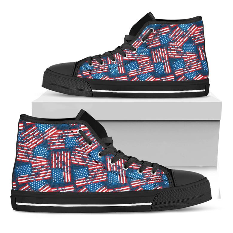 Grunge American Flag Pattern Print Black High Top Shoes