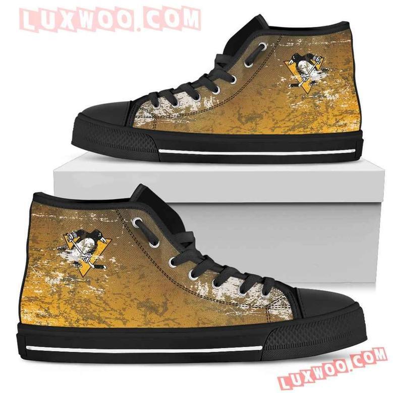 Grunge Vintage Logo Pittsburgh Penguins High Top Shoes Sport Sneakers