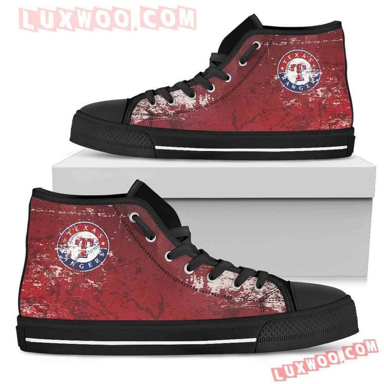 Grunge Vintage Logo Texas Rangers High Top Shoes Sport Sneakers