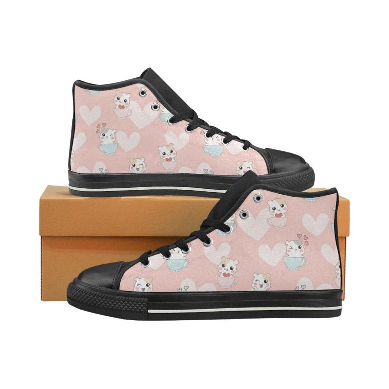 Hamster in Cup Heart Pattern Women's High Top Shoes Black