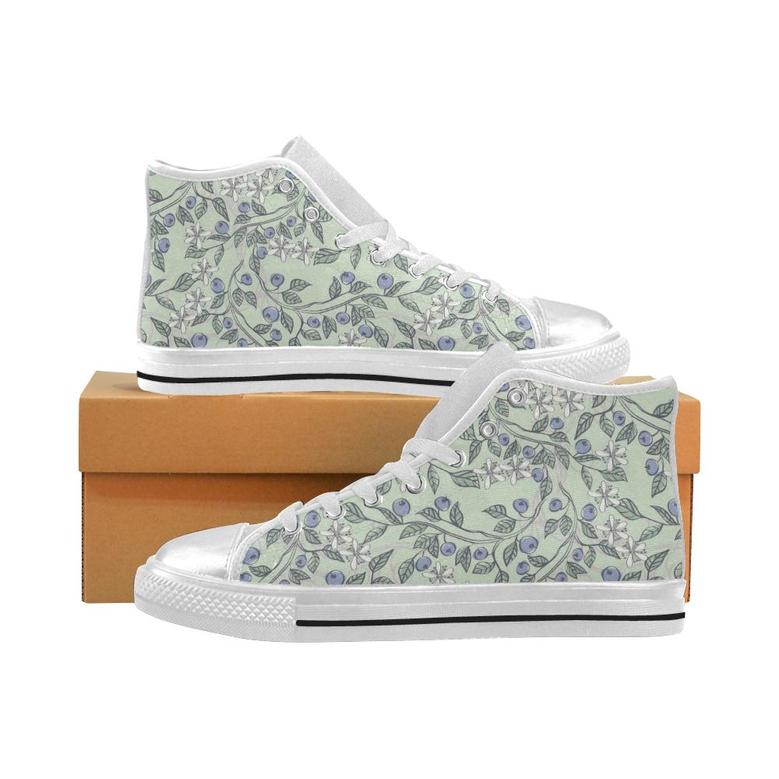 hand drawn blueberry pattern Women's High Top Shoes White
