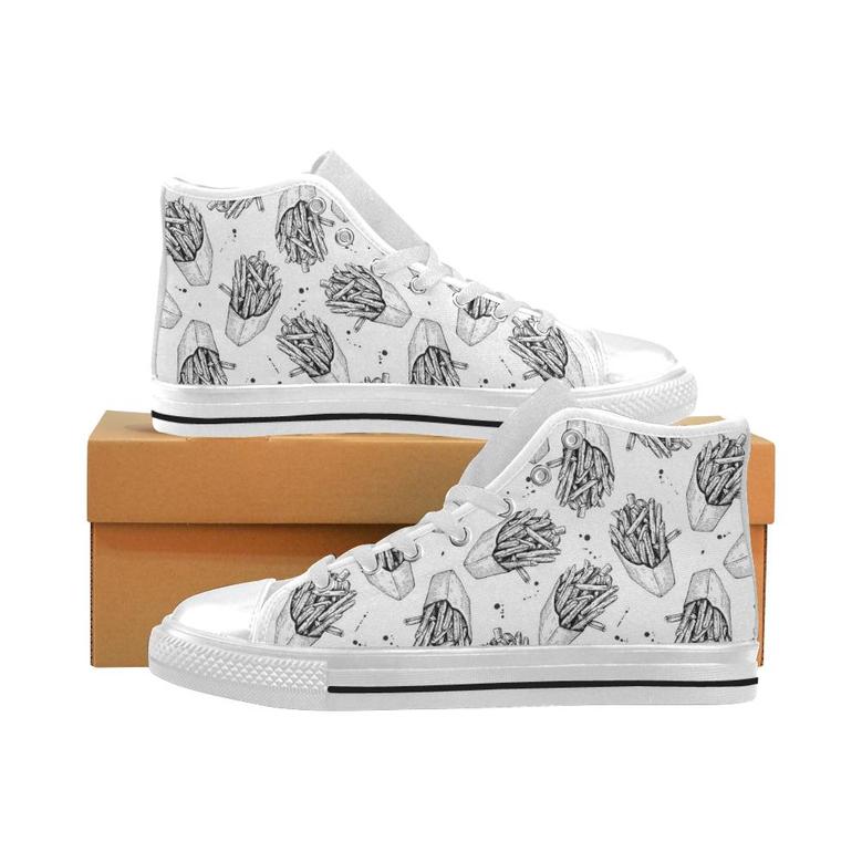 Hand drawn french fries pattern Men's High Top Shoes White
