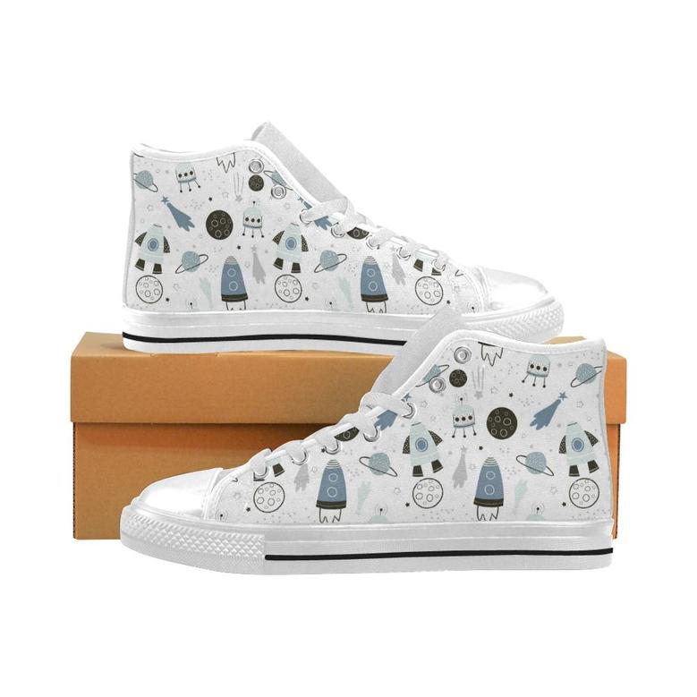 Hand drawn space elements space rocket star planet Men's High Top Shoes White