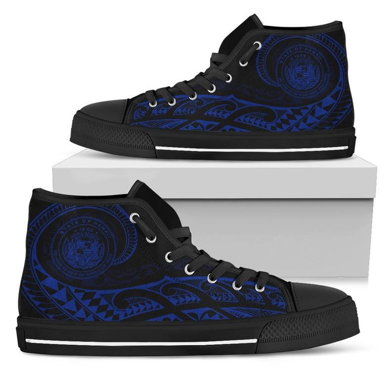 Hawaii State Tattoo Swirly Blue Polynesian High Top Shoes - AH -