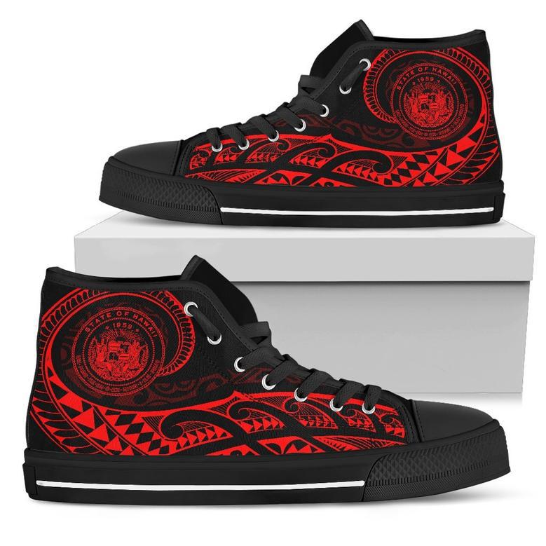 Hawaii State Tattoo Swirly Red Polynesian High Top Shoes - AH -