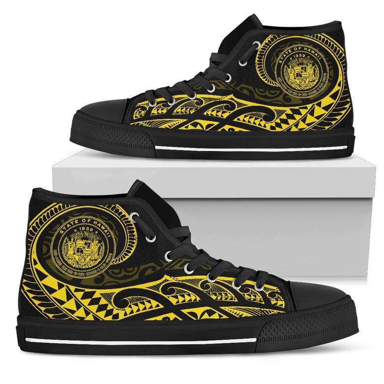 Hawaii State Tattoo Swirly Yellow Polynesian High Top Shoes - AH -