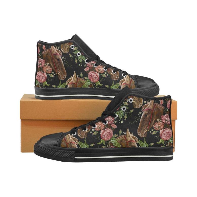 Horse head wild roses pattern Men's High Top Shoes Black