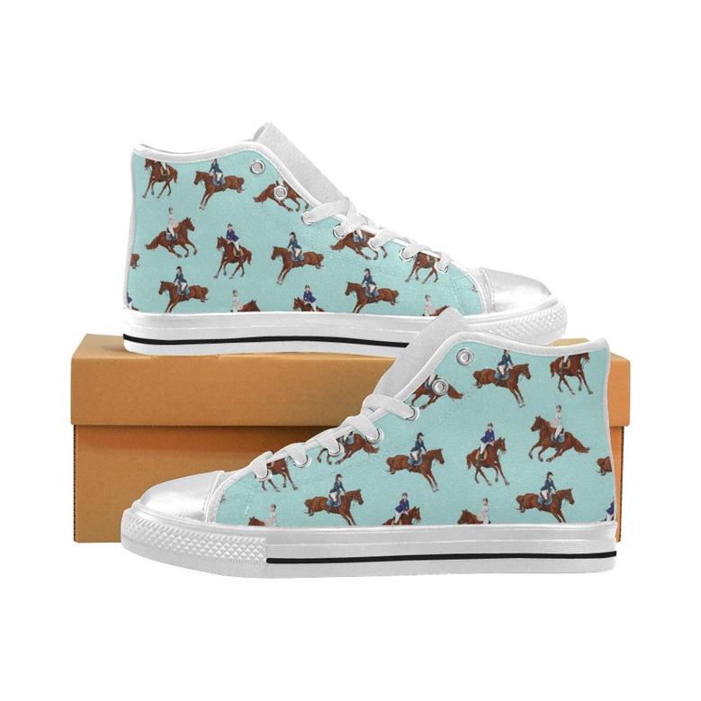 Horses running horses rider pattern Women's High Top Shoes White