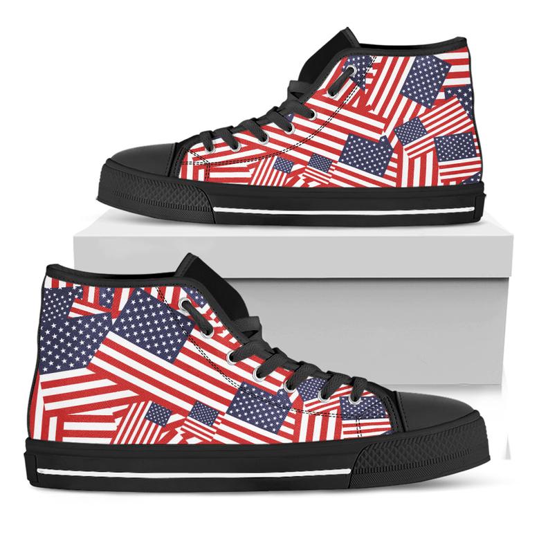 Independence Day Usa Flag Black High Top Shoes