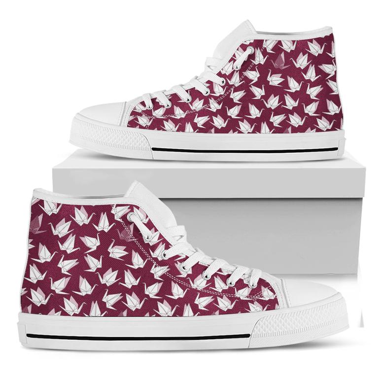 Japanese Origami Crane Pattern Print White High Top Shoes
