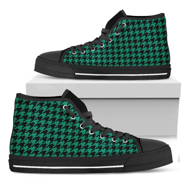 Jungle Green And Black Houndstooth Print Black High Top Shoes