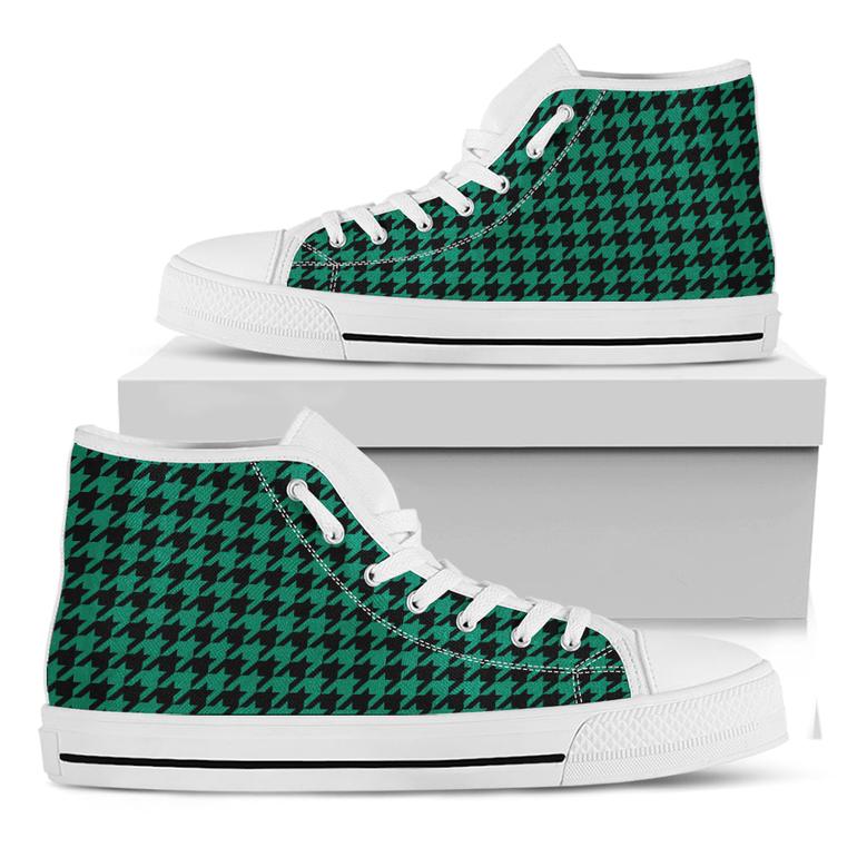 Jungle Green And Black Houndstooth Print White High Top Shoes