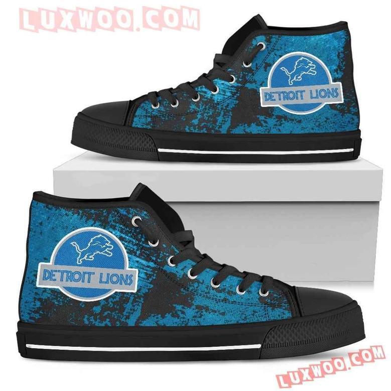 Jurassic Park Detroit Lions High Top Shoes Sport Sneakers