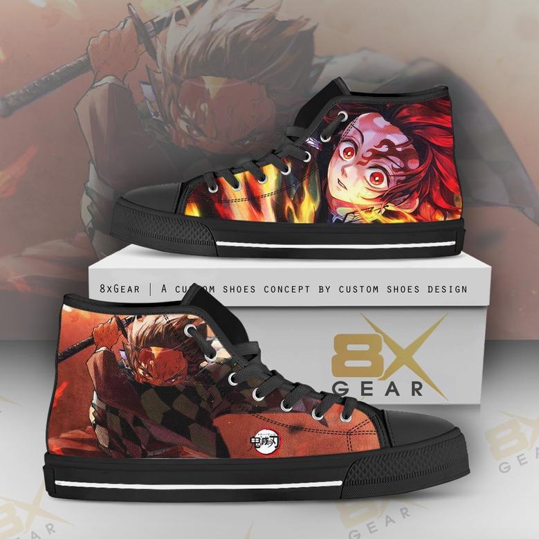 Kamado High Top Shoes Demon Slayer With Fire Design Art Idea Gift