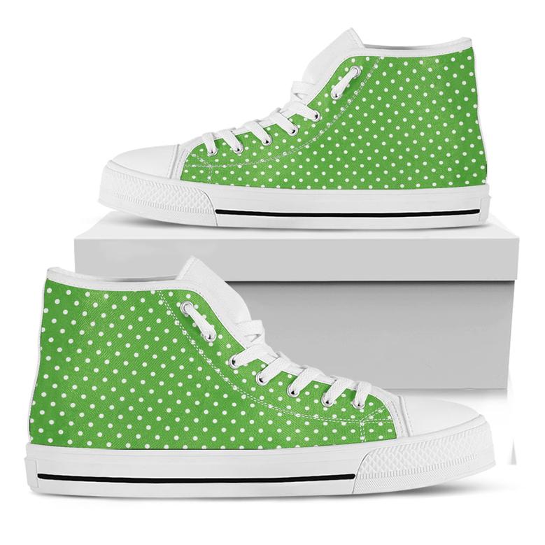Lime Green And White Polka Dot Print White High Top Shoes