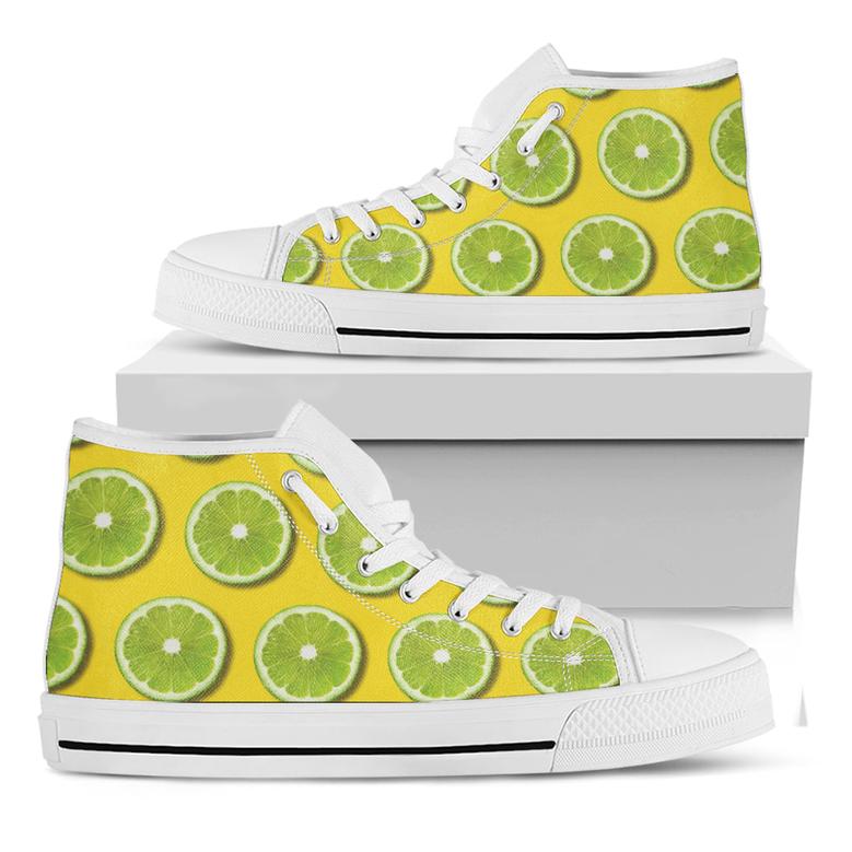 Lime Slices Pattern Print White High Top Shoes