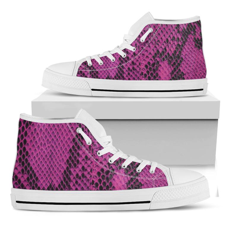 Magenta Pink And Black Snakeskin Print White High Top Shoes