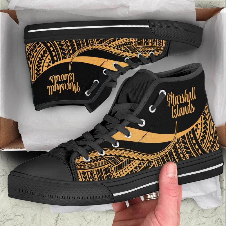 Marshall Islands High Top Shoes Gold - Polynesian Tentacle Tribal Pattern -