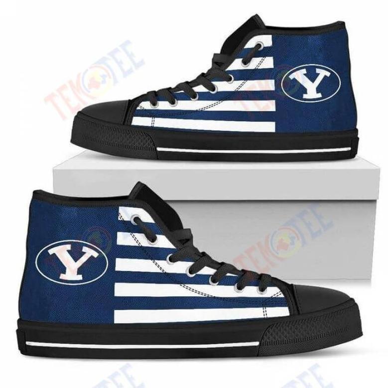 Mens Womens American Flag Byu Cougars High Top Shoes