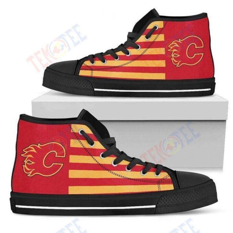 Mens Womens American Flag Calgary Flames High Top Shoes