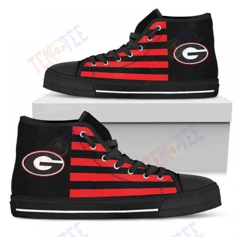 Mens Womens American Flag Georgia Bulldogs High Top Shoes