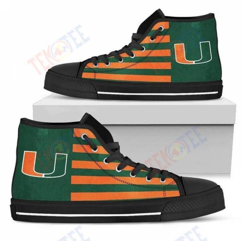 Mens Womens American Flag Miami Hurricanes High Top Shoes