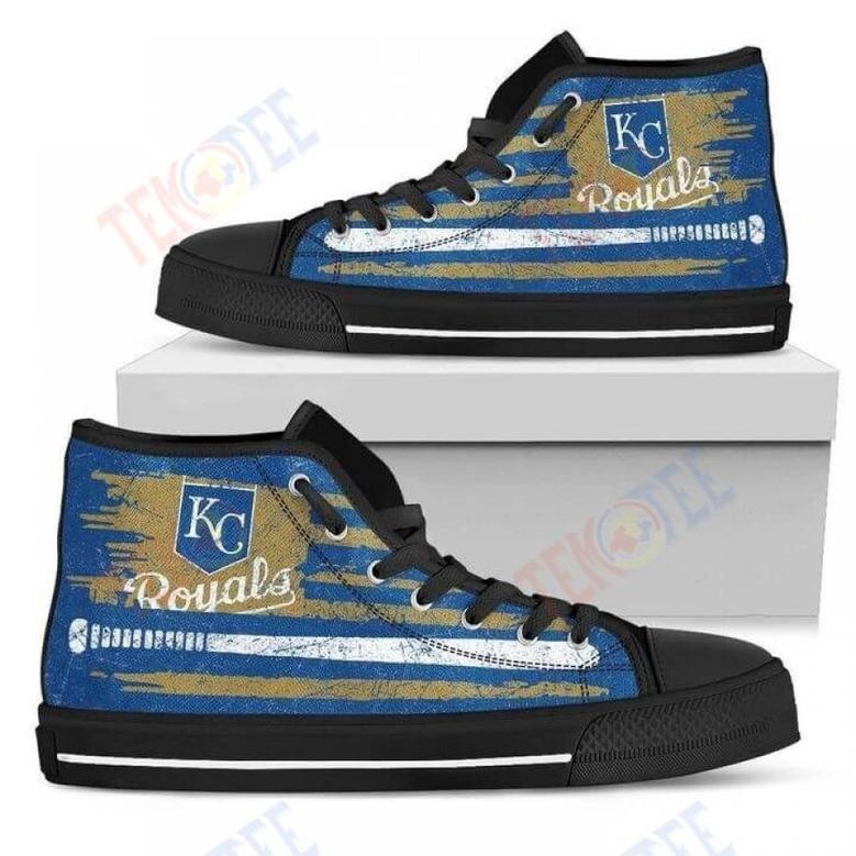 Mens Womens American Flag Vintage Baseball Kansas City Royals High Top Shoes