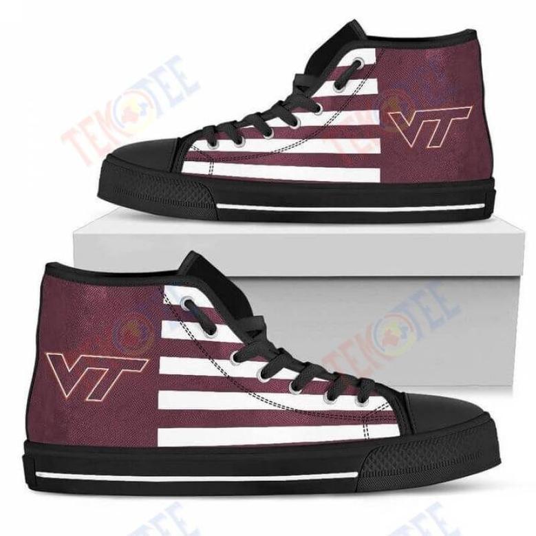 Mens Womens American Flag Virginia Tech Hokies High Top Shoes