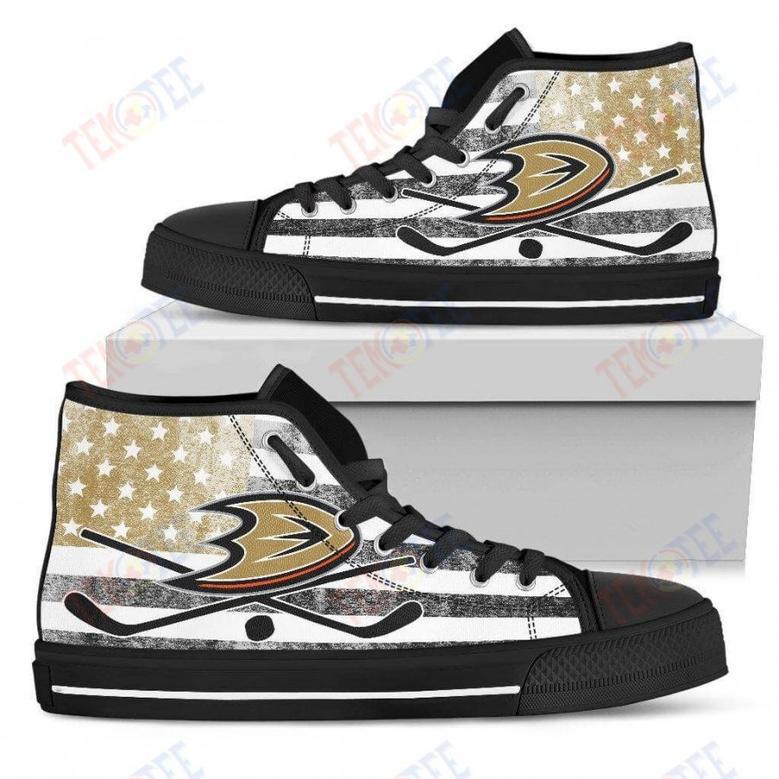 Mens Womens Anaheim Ducks High Top Shoes Flag Rugbytop Quality