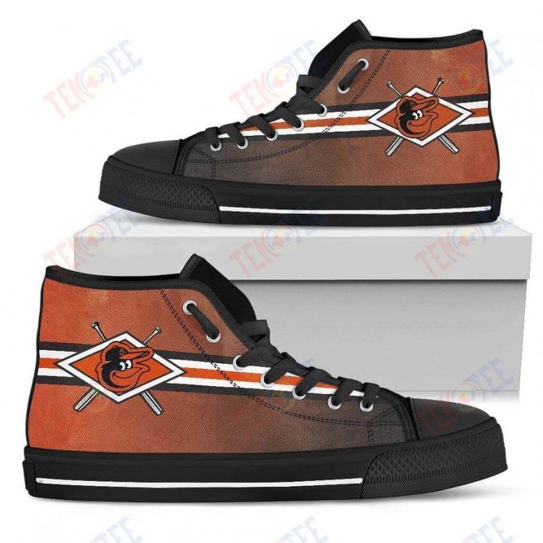 Mens Womens Baltimore Orioles High Top Shoes Double Stick Check Shoes