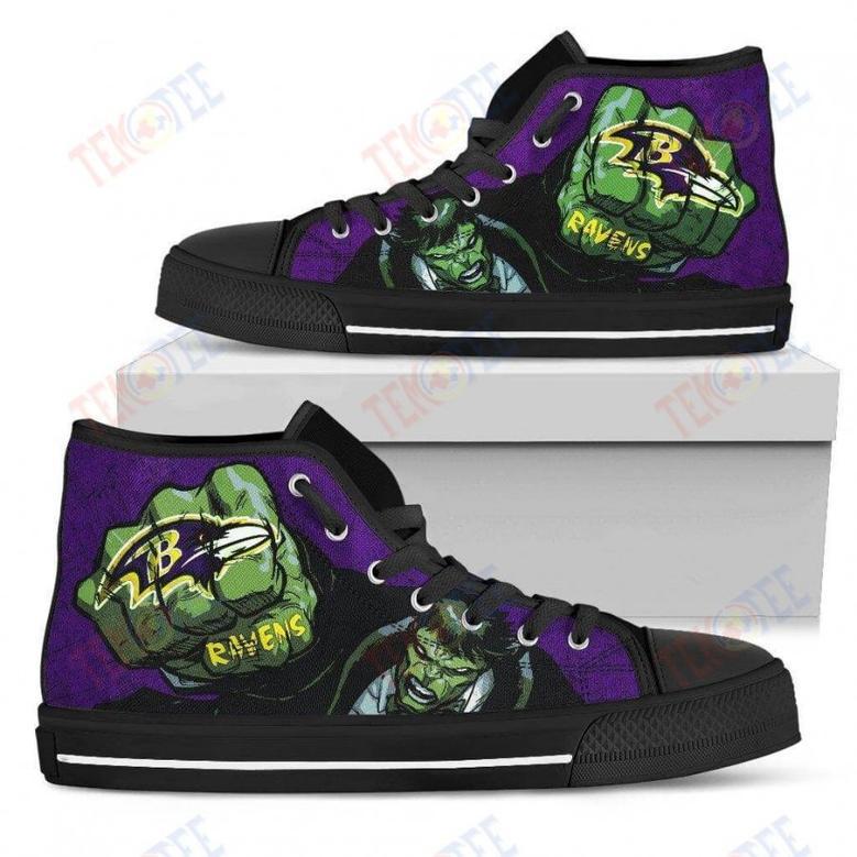 Mens Womens Baltimore Ravens High Top Shoes Hulk Punch Printable