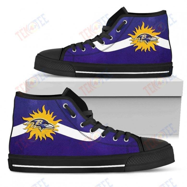 Mens Womens Baltimore Ravens High Top Shoes Simple Van Sun Flameshoes