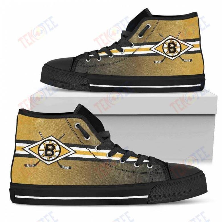 Mens Womens Boston Bruins High Top Shoes Double Stick Check Shoes