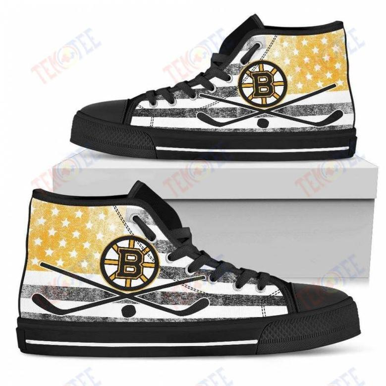 Mens Womens Boston Bruins High Top Shoes Flag Rugbytop Quality