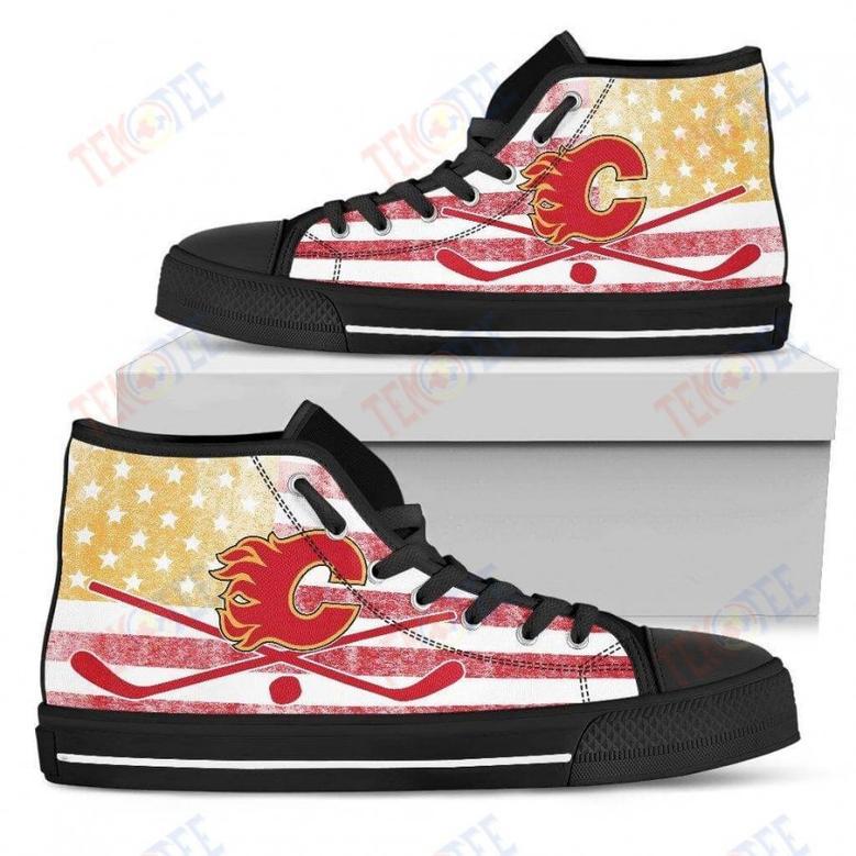 Mens Womens Calgary Flames High Top Shoes Flag Rugbytop Quality