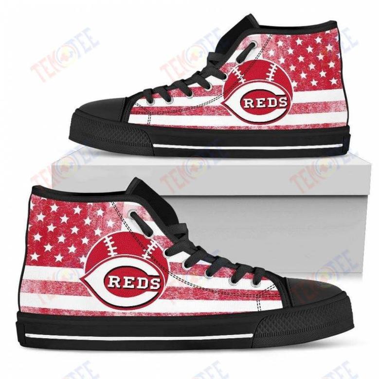 Mens Womens Cincinnati Reds High Top Shoes Flag Rugbytop Quality