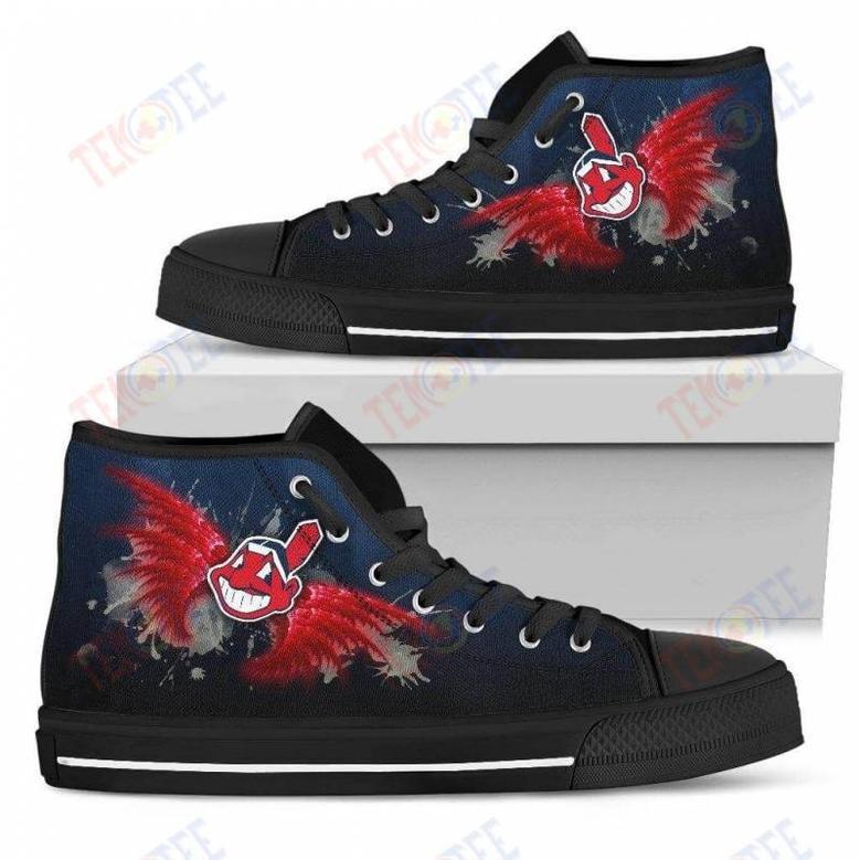 Mens Womens Cleveland Indians High Top Shoes Angel Wings Printable