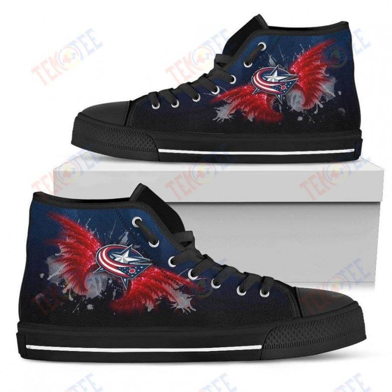 Mens Womens Columbus Blue Jackets High Top Shoes Angel Wings Printable