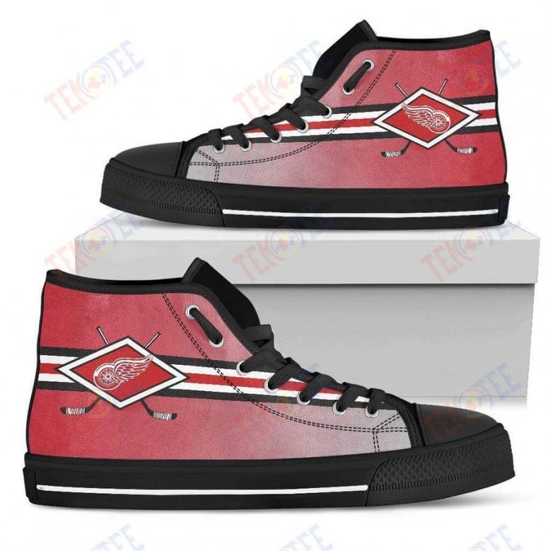 Mens Womens Detroit Red Wings High Top Shoes Double Stick Check Shoes