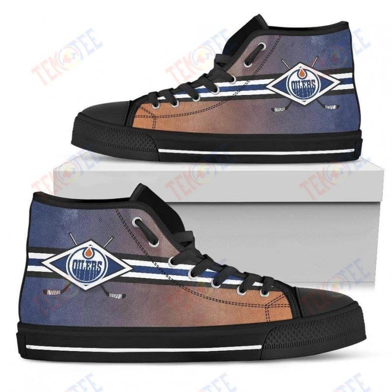 Mens Womens Edmonton Oilers High Top Shoes Double Stick Check Shoes