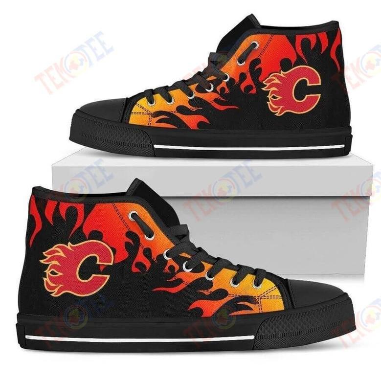 Mens Womens Fire Burning Fierce Strong Logo Calgary Flames High Top Shoes