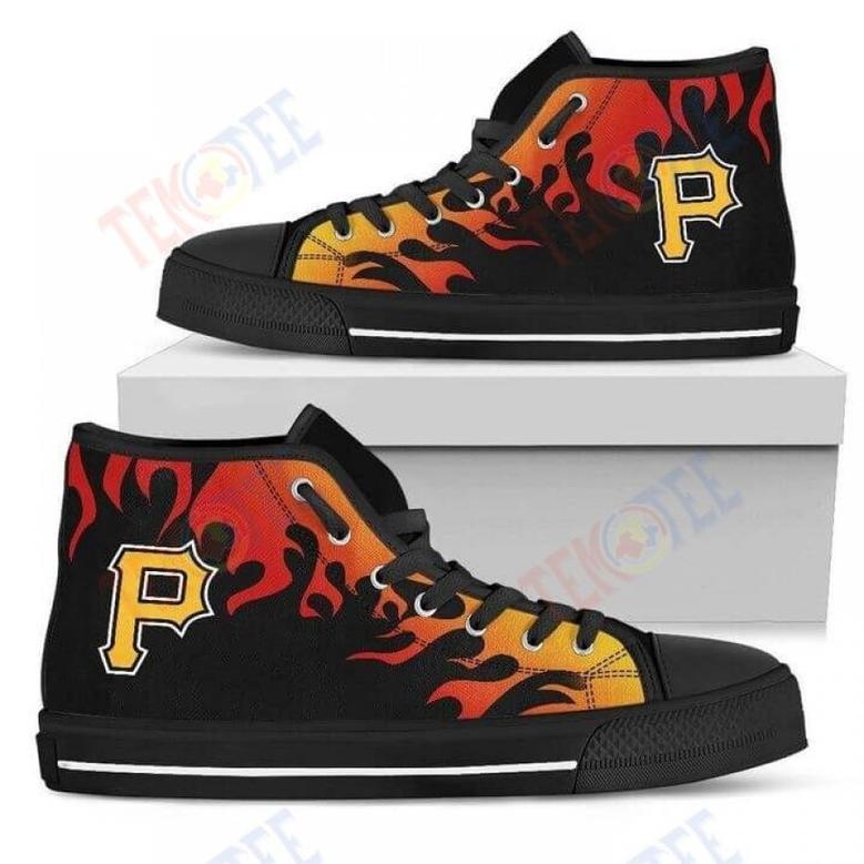 Mens Womens Fire Burning Fierce Strong Logo Pittsburgh Pirates High Top Shoes