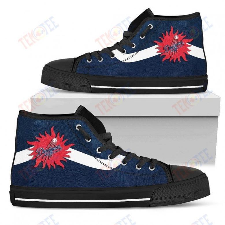 Mens Womens Los Angeles Dodgers High Top Shoes Simple Van Sun Flameshoes