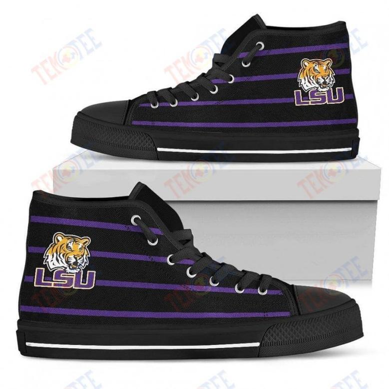 Mens Womens Lsu Tigers High Top Shoes Edge Straight Perfect Circle Shoes